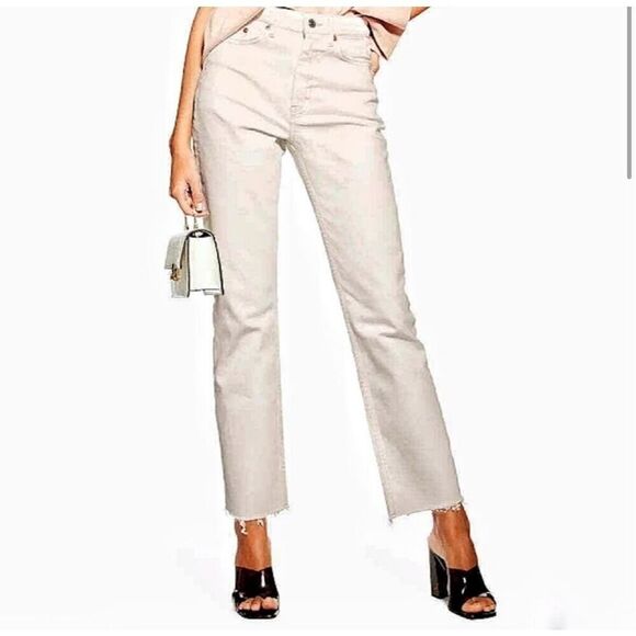 Topshop raw edge hem cropped ivory jean size 26 - Picture 1 of 4